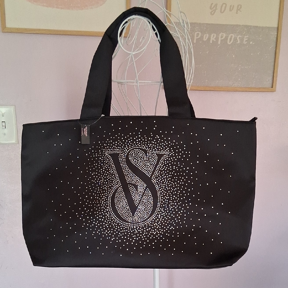 Victoria's Secret Black Rhinestone Logo Tote